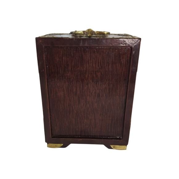 Vintage Chinese Jewelry Box Cabinet Hand Painted Panels Brass Trim - Picture 7 of 10